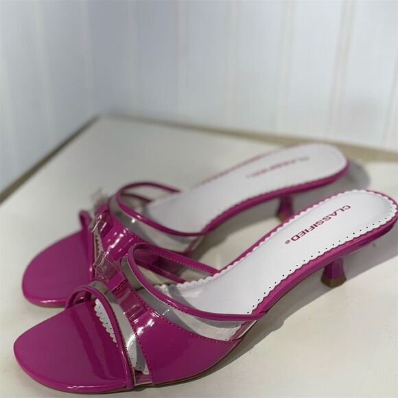Classified Hot Pink Kitten Heel Sandals 9 Patent Leather Clear Straps Y2K Retro - Picture 1 of 9
